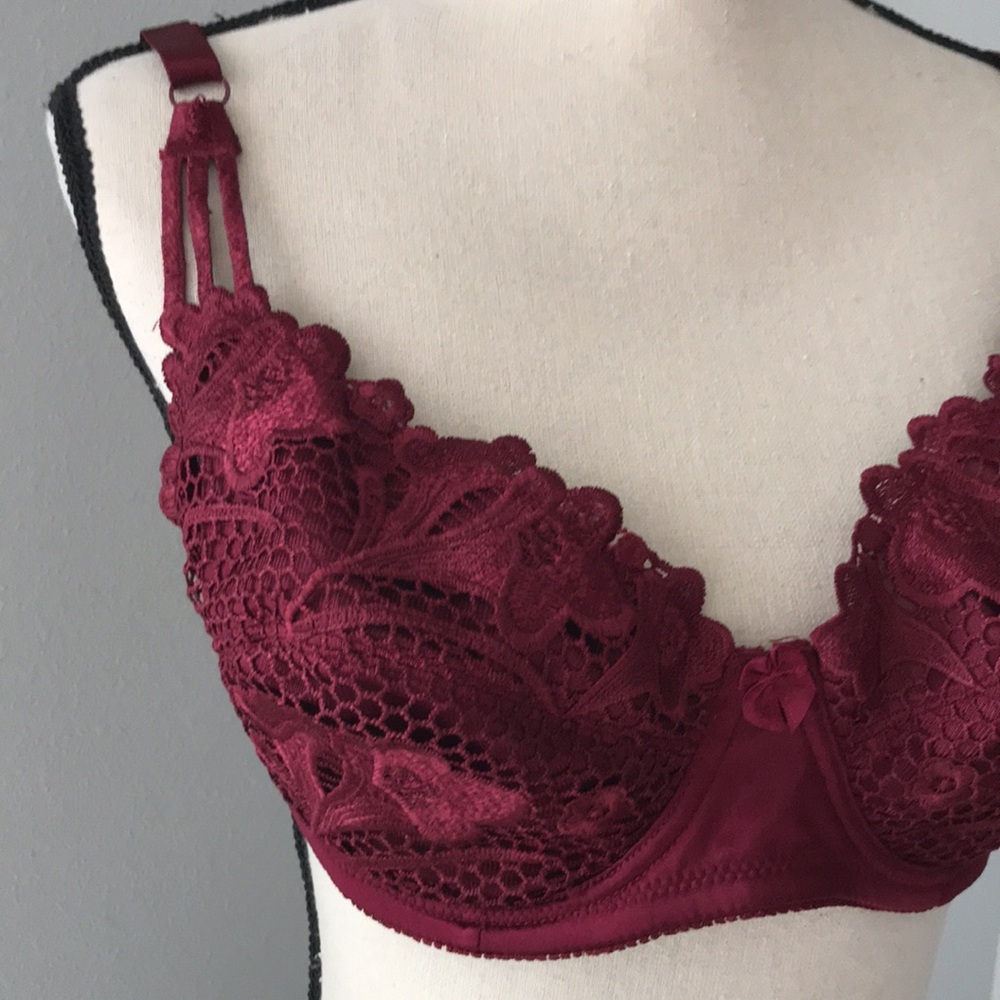 ❤️3X20 RENE ROFE Women Lace Embroidered Underwire Unlined Burgundy Bra |… - Picture 3 of 13